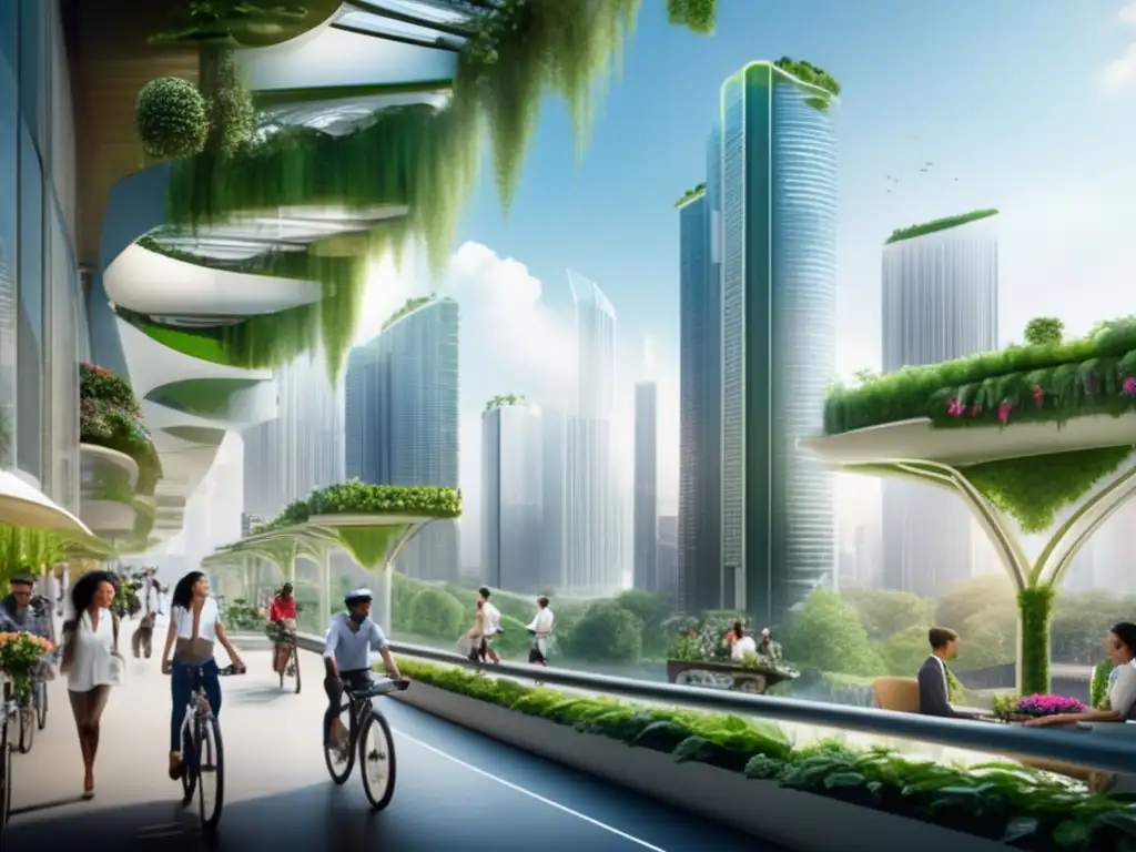 Un futuro sostenible: ciudad verde y vibrante Futuro sostenible: ciudad verde con arquitectura innovadora, energía limpia y movilidad ecoamigable