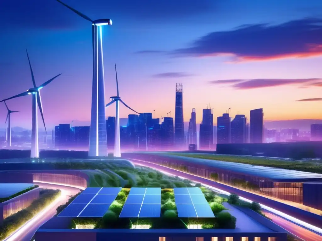 Ciudad futurista sostenible al atardecer Futuro sostenible: Inversiones ESG en ciudades ecofriendly