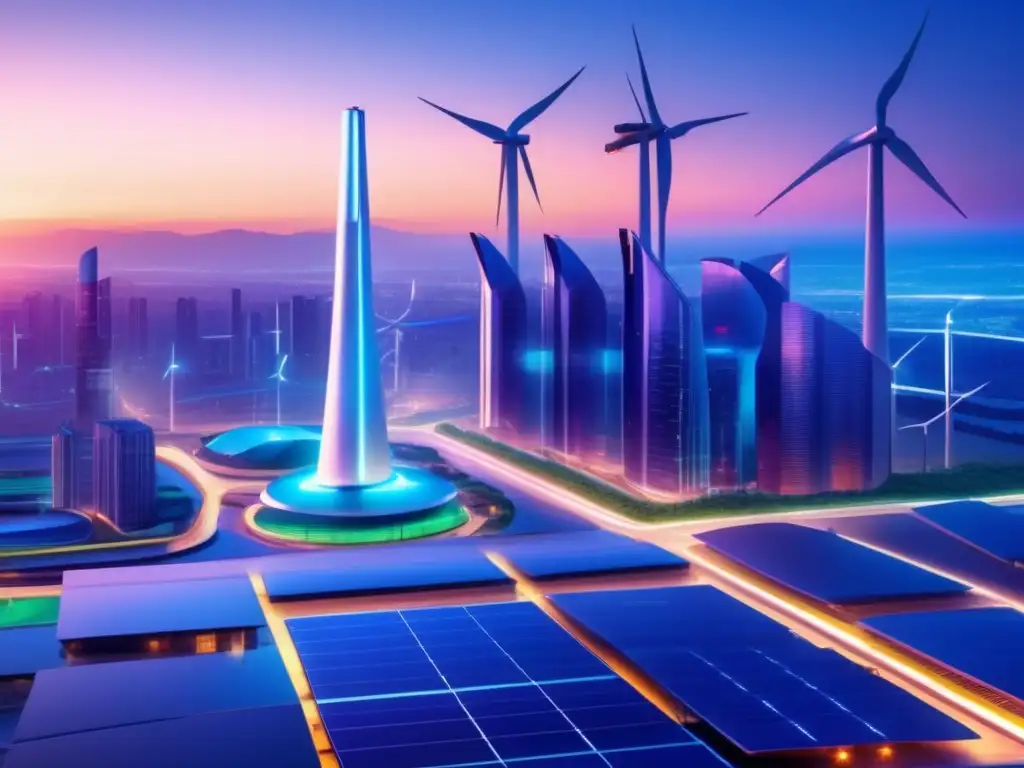 Futuro verde: ciudad futurista sostenible Un futuro sostenible con tecnología limpia e inversiones en energía renovable