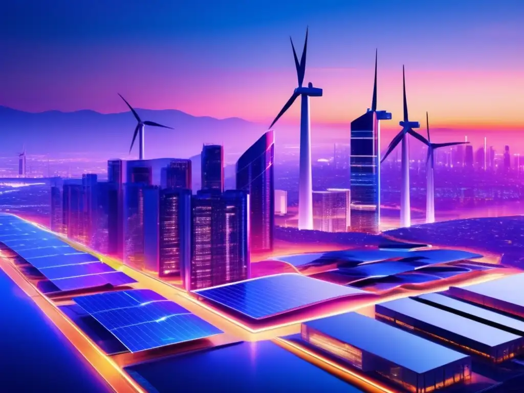 Ciudad futurista sostenible: tecnología y energía renovable Un futuro sostenible con tecnologías avanzadas e inversiones renovables