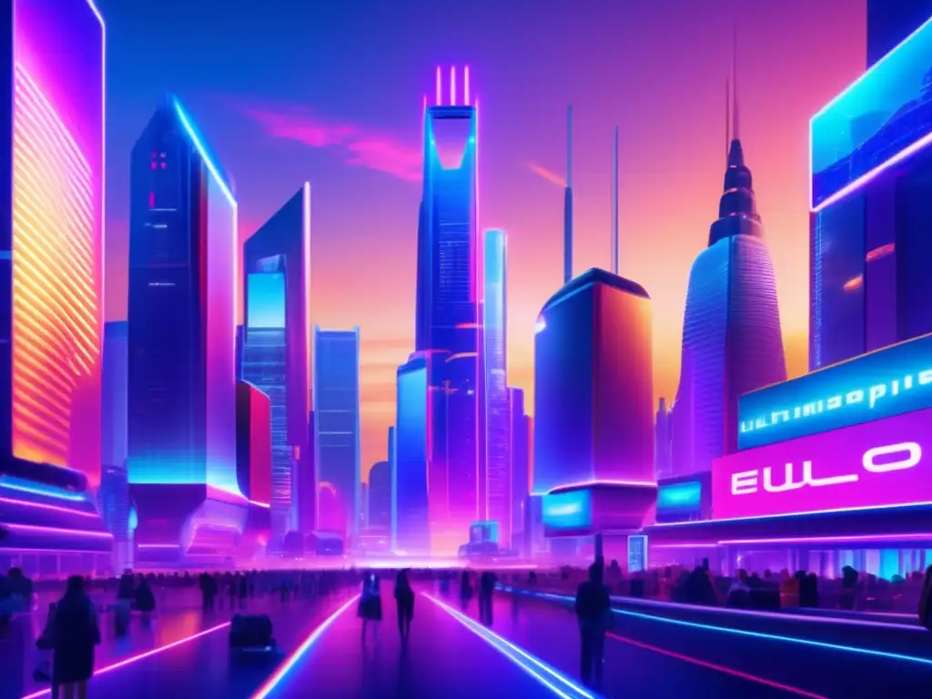 Ciudad futurista con tecnología avanzada Futuro tecnológico: impacto políticas gubernamentales en acciones tecnológicas