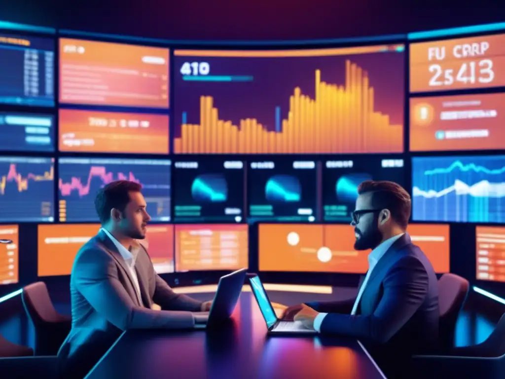 Futuro financiero: Trading con IA y tecnología Futuro trading financiero con IA en cripto: 8k, alta resolución, profesionales modernos, tecnología vanguardista
