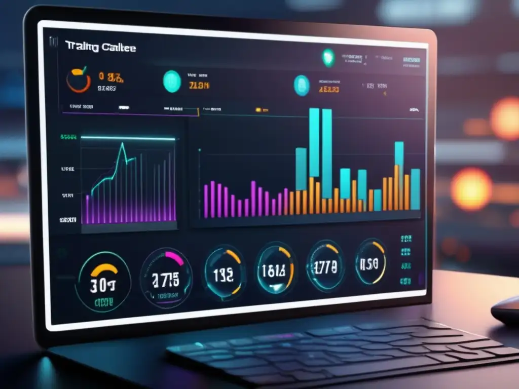 Interfaz futurista de trading con herramientas avanzadas Futuro trading con herramientas análisis técnico trading