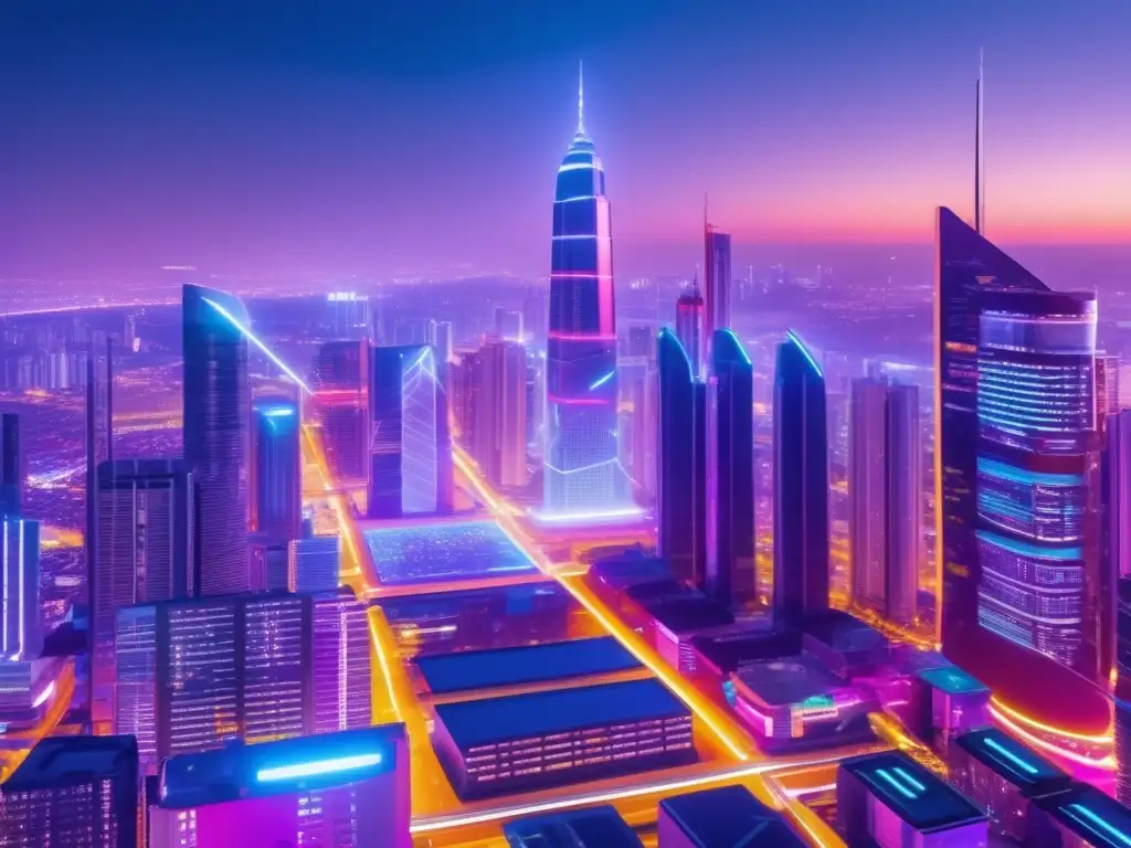 Ciudad futurista con Roboadvisor Futuro urbano: Roboadvisors adaptación al mercado