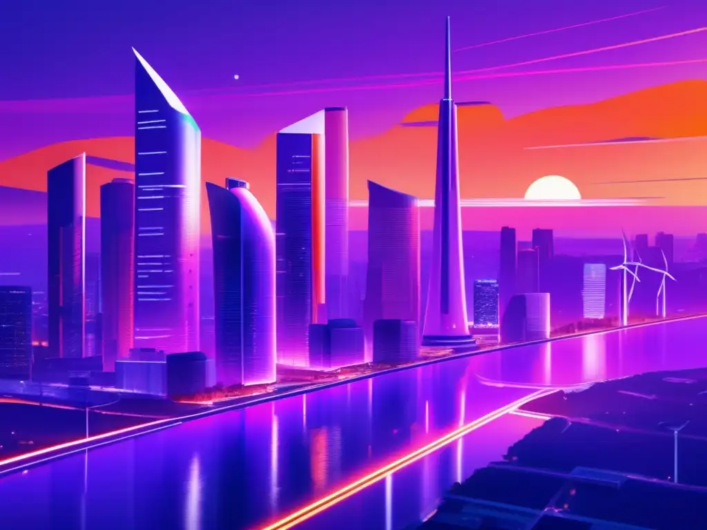 Ciudad futurista sostenible con energía renovable Futuro urbano sostenible con energía renovable: Importancia de la transición global