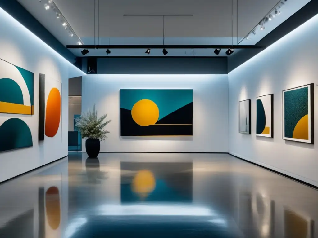Galería de arte contemporáneo sofisticada y elegante Galería de arte moderno de lujo con obras contemporáneas y esculturas