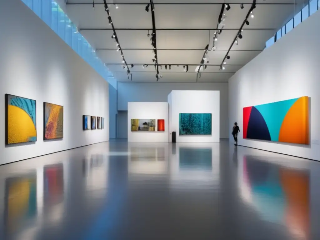Arte contemporáneo vibrante en galería Galería de arte moderno con obras vibrantes y diversidad de estilos