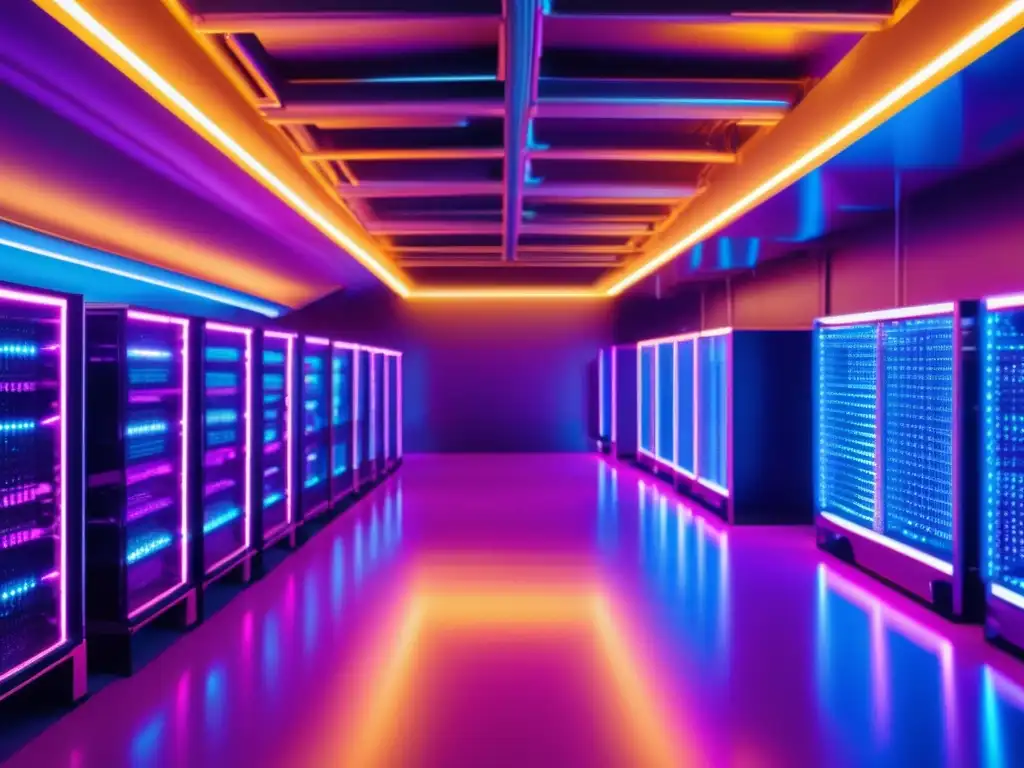 Criptominería de última generación Ganancias en minería de criptomonedas en moderna y vibrante granja minera de alta tecnología