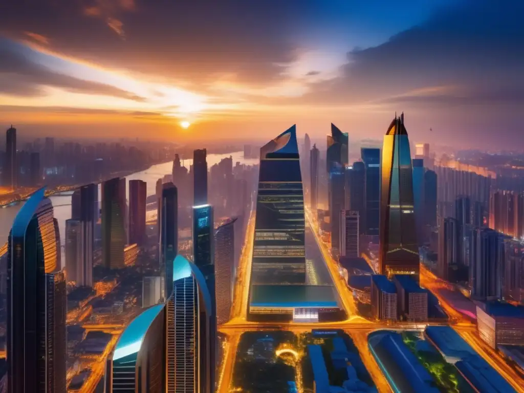 Oportunidades en mercados emergentes Diversificación global mercados emergentes: Ciudad vibrante refleja el potencial y crecimiento económico en un impresionante paisaje de 8k