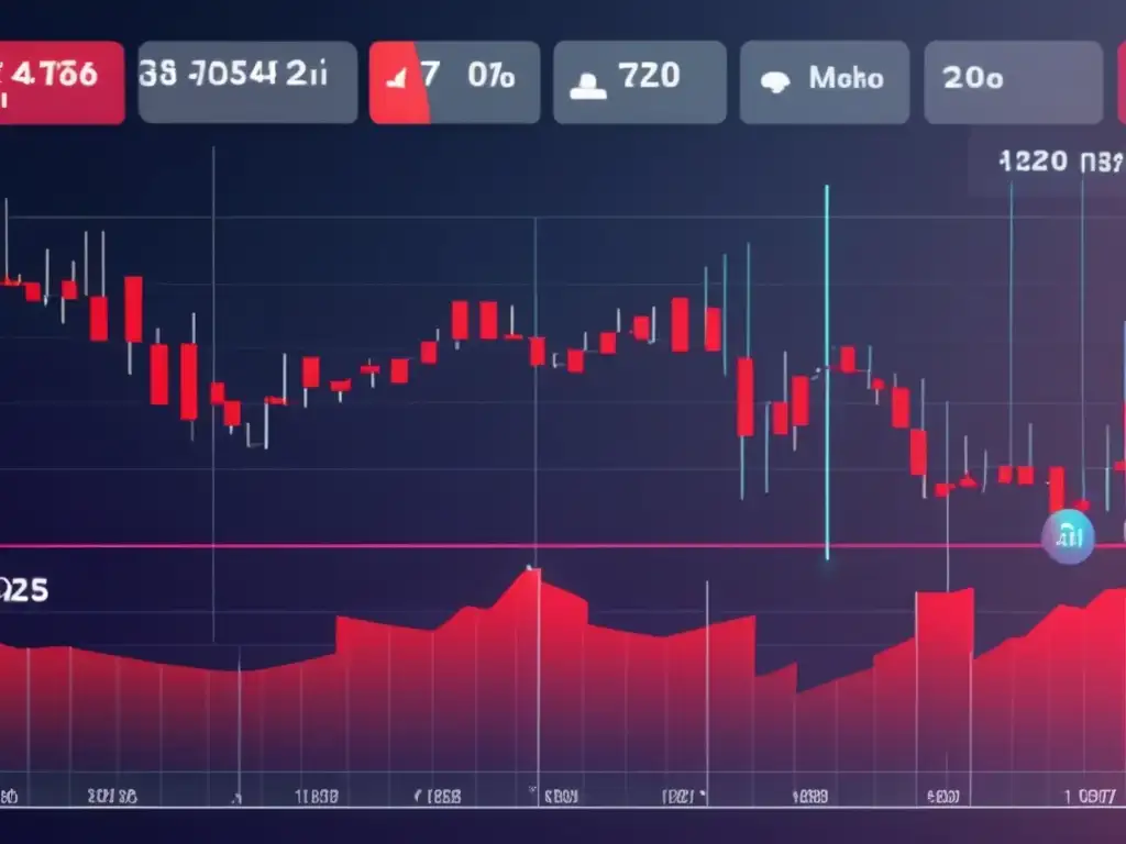 Gráfico bajista de bolsa en interfaz moderna Gráfico de bolsa con medias móviles para detectar tendencias