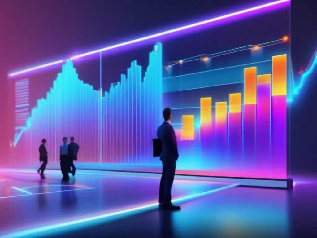 Gráfico de mercado de valores en pantalla holográfica Gráfico bursátil con gaps: Estrategias de trading con gaps