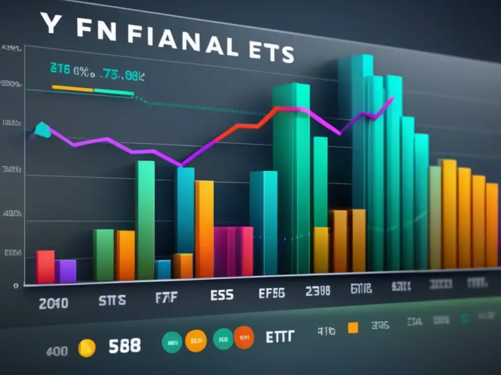Análisis detallado de ETFs en pantalla Gráfico financiero de ETFs detallado, vibrante y profesional