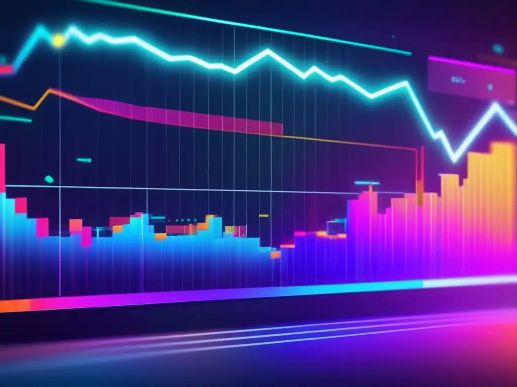 Gráfico financiero 8k con indicadores Gráfico financiero en 8k con líneas de colores mostrando fluctuaciones de precios de acciones y datos en tiempo real