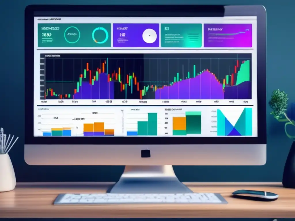 Pantalla de computadora con gráficos y tendencias del mercado de valores Gráfico de indicador MFI para inversiones