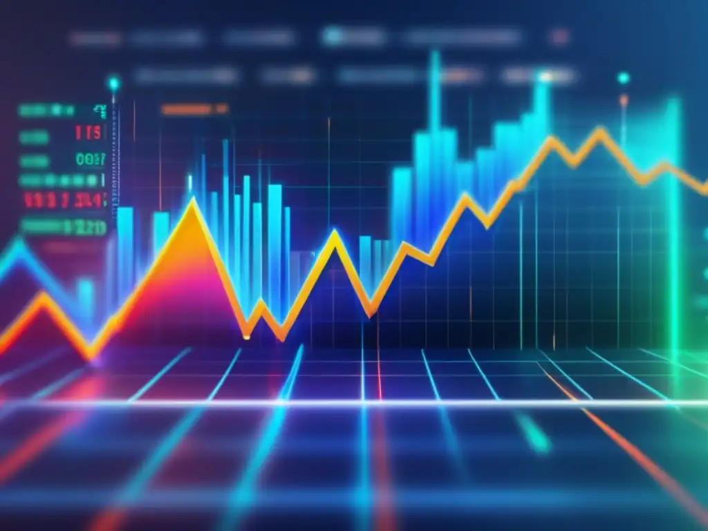 Gráfico bursátil holográfico dinámico Gráfico mercado accionario en interfaz holográfica, análisis fundamental en mercados volátiles