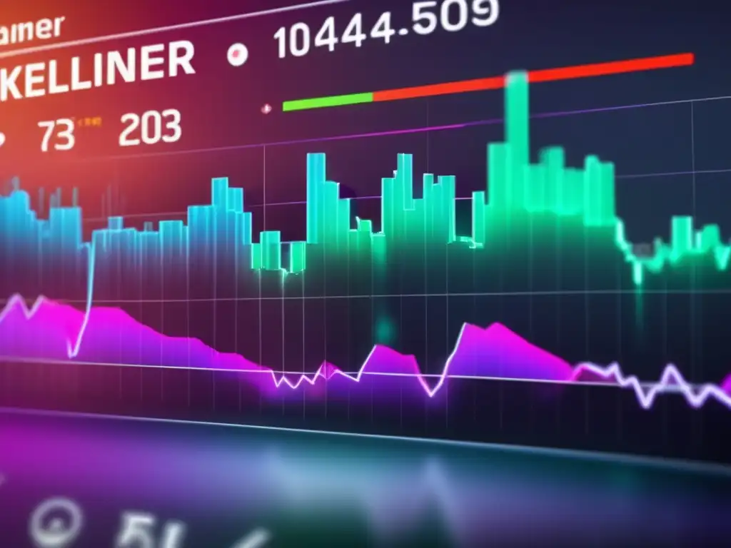 Gráfico financiero con Bollinger Bands y Keltner Channel Gráfico de mercado financiero con Bollinger Bands y Keltner Channel, identificar volatilidad mercado Keltner
