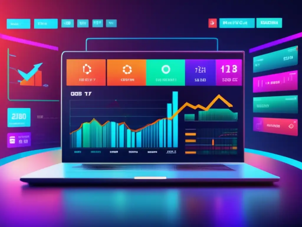 Interfaz moderna de trading con gráficos y datos en tiempo real Gráfico de trading con datos en tiempo real y diseño futurista - Configurar bot de trading inversión tecnología