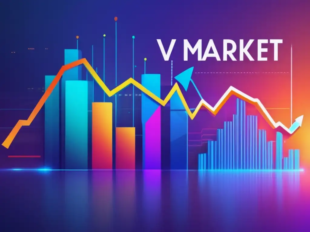 Mercado volátil: gráfico dinámico y colorido Gráfico volátil de bolsa con gestión de capital en trading algorítmico