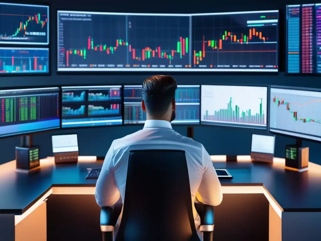 Trader analizando gráficos en oficina moderna Trader analizando gráficos, estrategias intradía