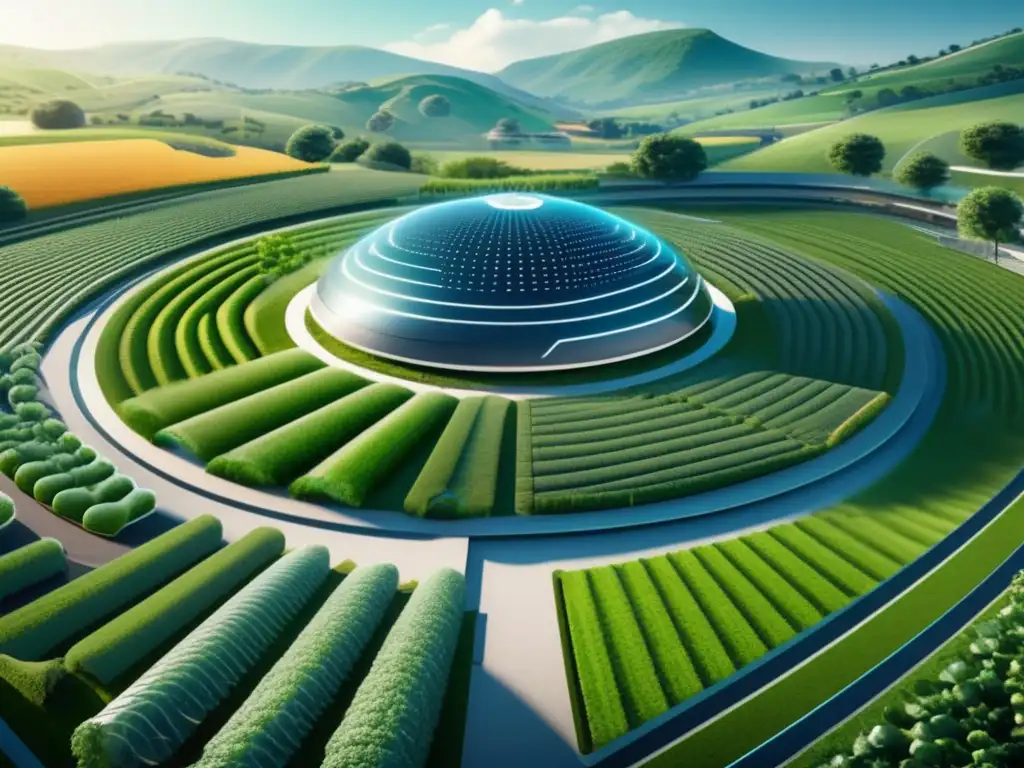 Futuro de la agricultura: granja hightech Granja futurista de alto rendimiento con tecnología avanzada y seguridad de vanguardia