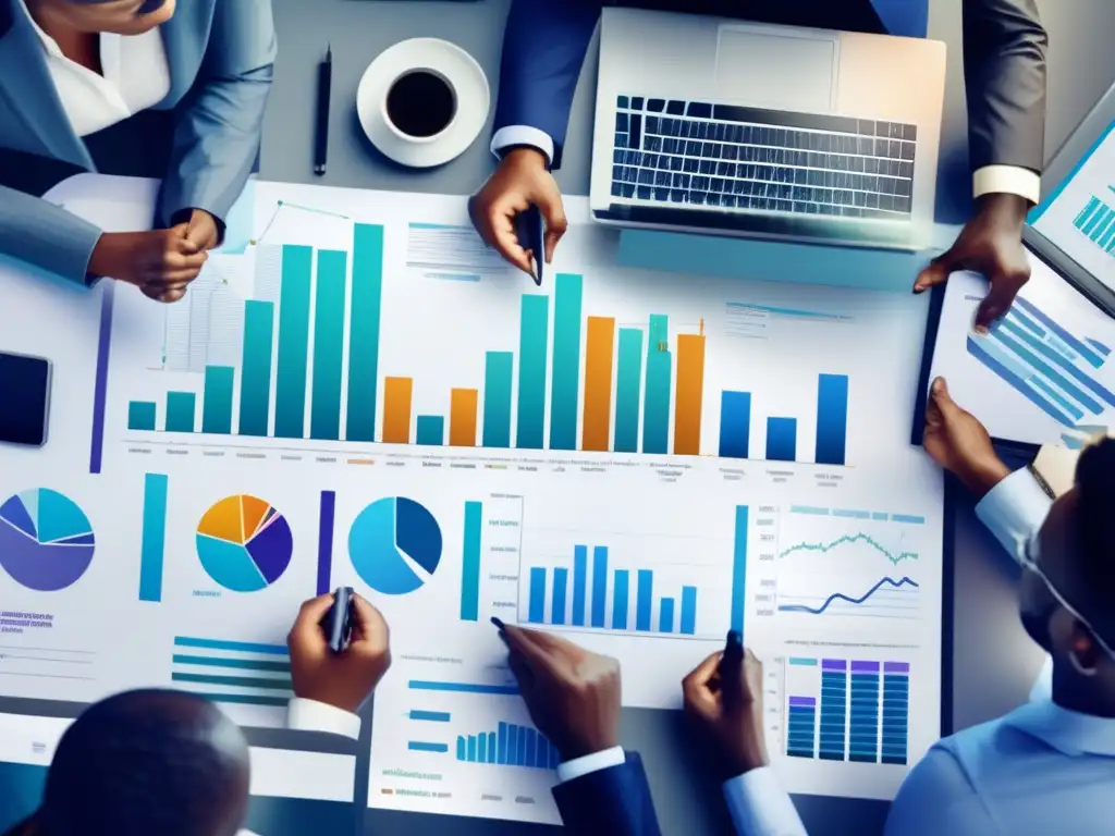 Profesionales financieros en oficina moderna Grupo diverso en estrategia de diversificación financiera