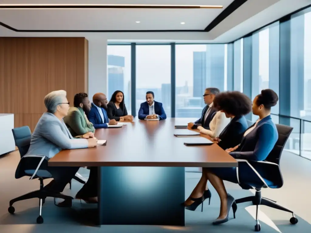Reunión diversa sobre inversiones y oportunidades financieras Grupo diverso discute inversiones éticas y rentabilidad inclusiva