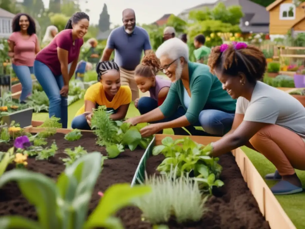 Grupo diverso crea un jardín sostenible en comunidad Grupo diverso trabajando juntos en proyecto comunitario: rentabilidad filantropía inversión
