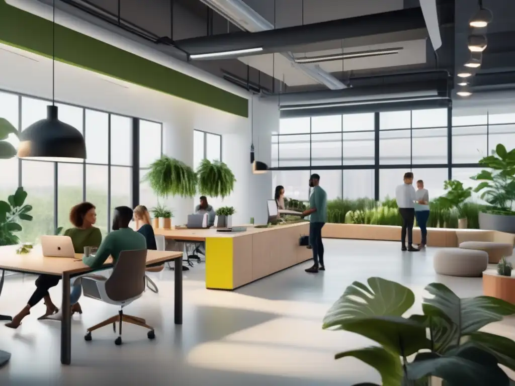 Coworking creativo y colaborativo Un grupo diverso de personas colaborando en un espacio de coworking, resaltando el impacto positivo del crowdfunding en proyectos sociales
