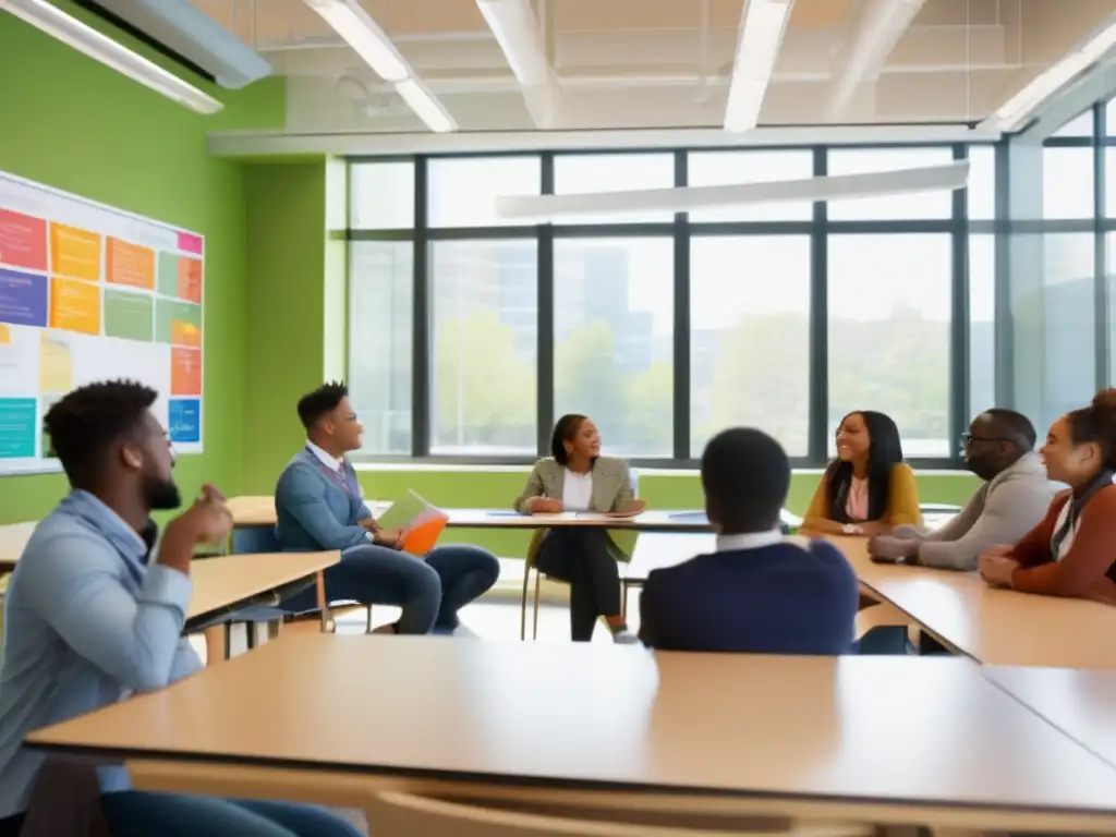 Jóvenes aprendiendo finanzas Grupo de jóvenes diversos en clase, aprendiendo sobre educación financiera