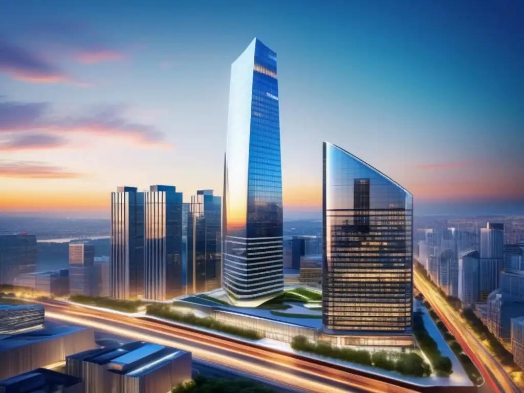 Inversión inmobiliaria rentable Guía completa fondos inmobiliarios: Edificio moderno y vibrante ciudad reflejan crecimiento y potencial inversión en bienes raíces