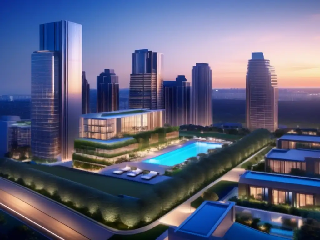Ciudad moderna con rascacielos y áreas verdes Hermoso paisaje urbano en HD, reflejo de un mercado inmobiliario próspero y diverso