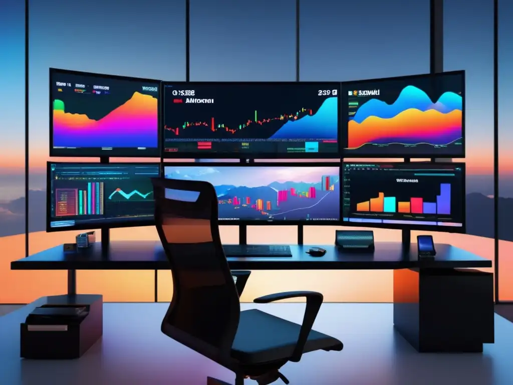 Escritorio de trading moderno y elegante con Ichimoku Cloud Herramienta predictiva trading: Escritorio moderno con Ichimoku Cloud