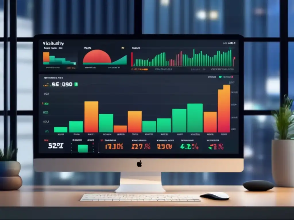 Plataforma de trading moderna y sofisticada Herramientas análisis volatilidad mercado: plataforma moderna con gráficos vibrantes y opciones personalizables