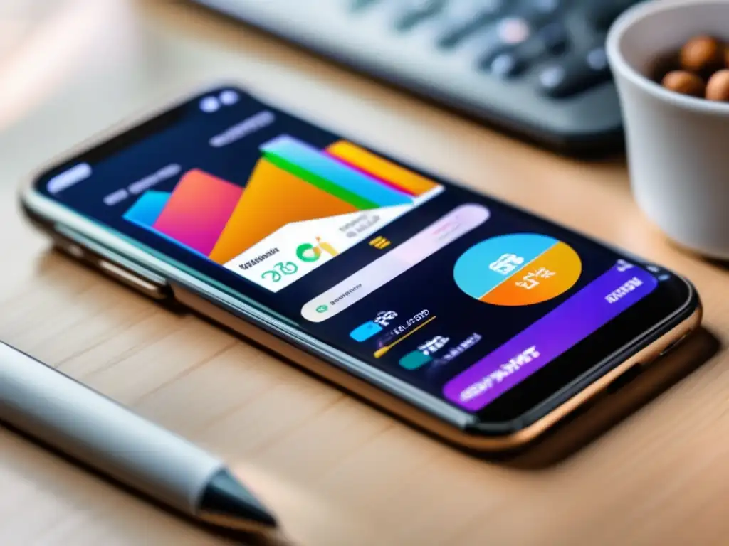 Smartphone con app financiera y gráficos de gastos Herramientas fintech para control de gastos en moderno smartphone