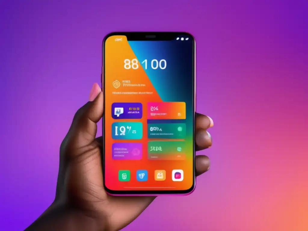 Smartphone fintech: herramientas intuitivas y profesionales Herramientas fintech para control de gastos con una pantalla vibrante y moderna en un smartphone exquisito, rodeado de un entorno profesional
