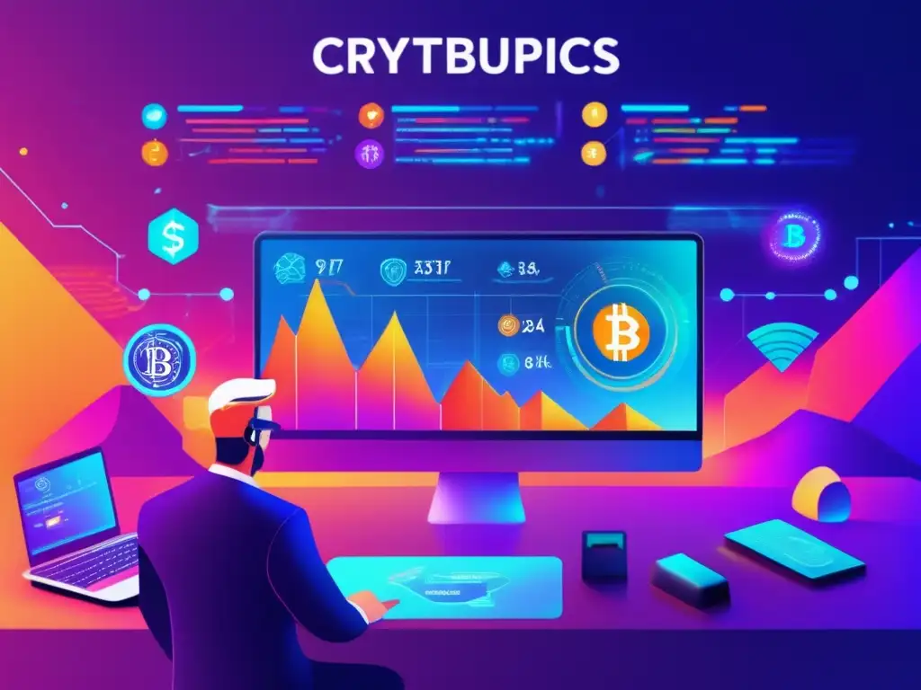 Futuro de las criptomonedas Herramientas para invertir en criptomonedas en una interfaz futurista y profesional
