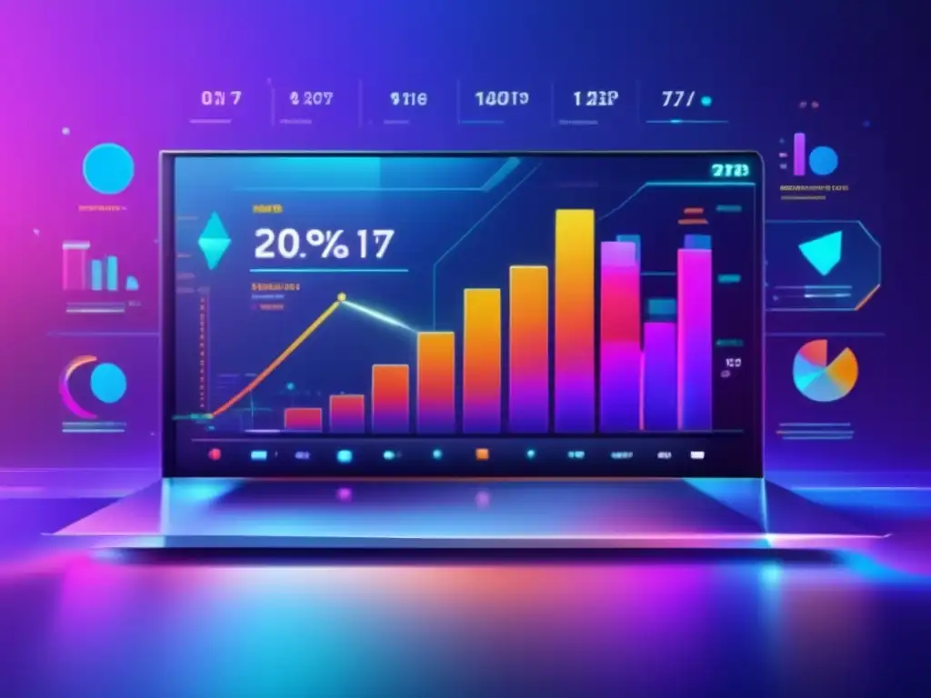 Interfaz financiera futurista con gráficos y análisis avanzados Herramientas digitales análisis fundamental en interfaz futurista con gráficos financieros y colores vibrantes