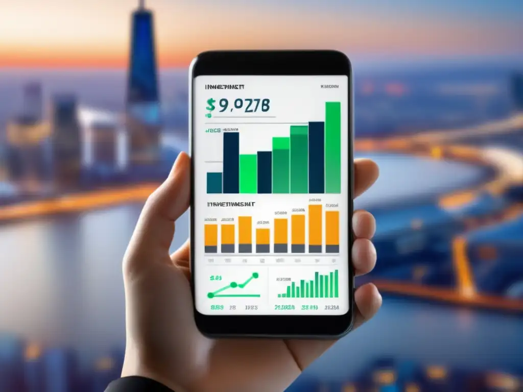 Smartphone con app de seguimiento de inversiones Herramientas de inversión inteligente con gráficos en tiempo real en un moderno smartphone