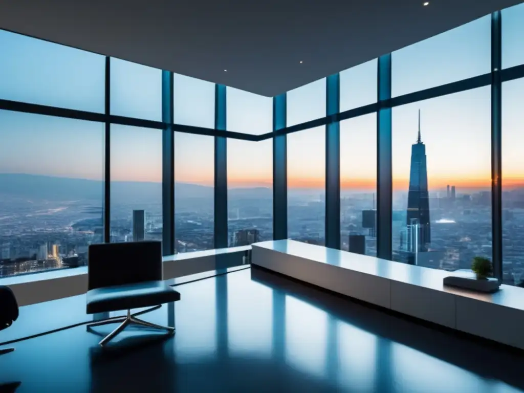 Espacio de oficina moderno y elegante con vista a la ciudad Herramientas de inversión inteligente en una oficina moderna con vista a la ciudad