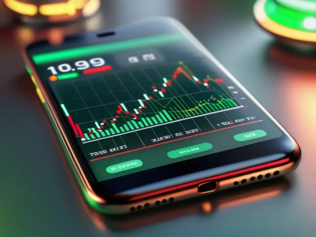 Smartphone con aplicación de trading en tiempo real Herramientas móviles para inversiones en un smartphone moderno con una aplicación de trading en tiempo real