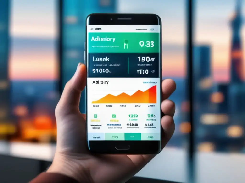 Smartphone financiero con interfaz intuitiva Herramientas tecnológicas de inversión pasiva con smartphone y app financiera en oficina moderna