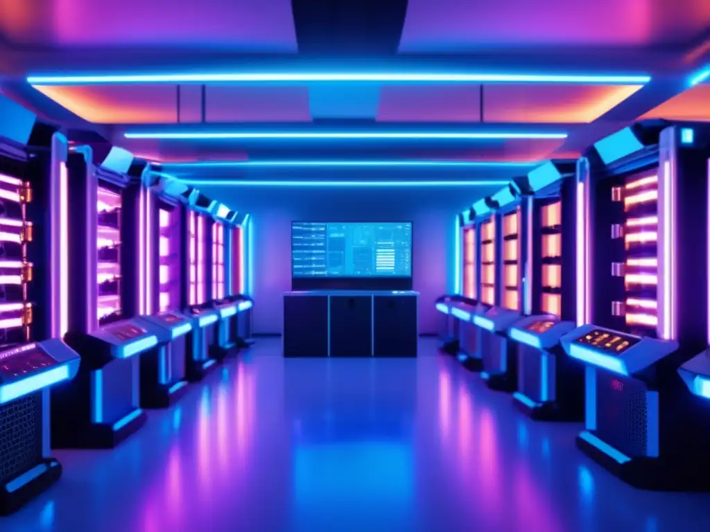Minero de criptomonedas futurista y eficiente Hightech mining rig en entorno futurista, eficiente y sofisticado