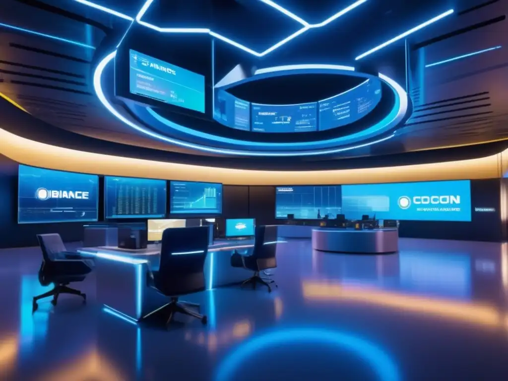 Futuro trading floor tecnológico Hightech trading floor, ambiente profesional y tecnología de vanguardia