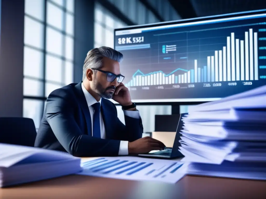 Hombre de negocios analizando finanzas Hombre de negocios pensando en la conexión entre timing, inversiones e impuestos