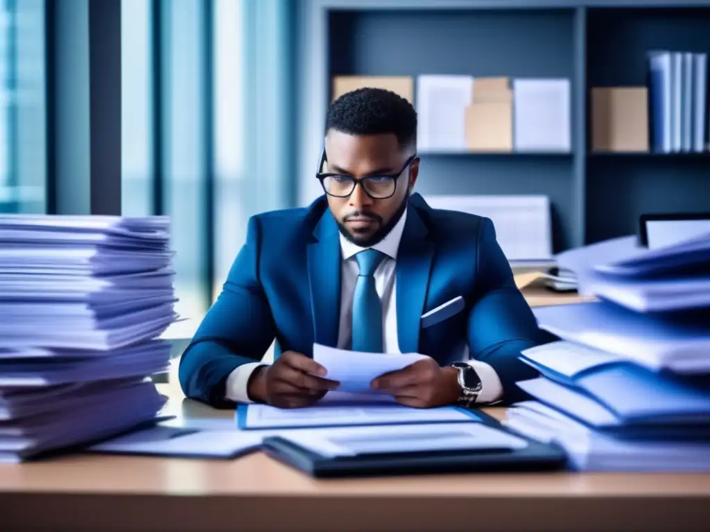 Analista financiero concentrado en su escritorio Hombre de negocios analizando datos, luz natural, evaluación fundamental antes de invertir