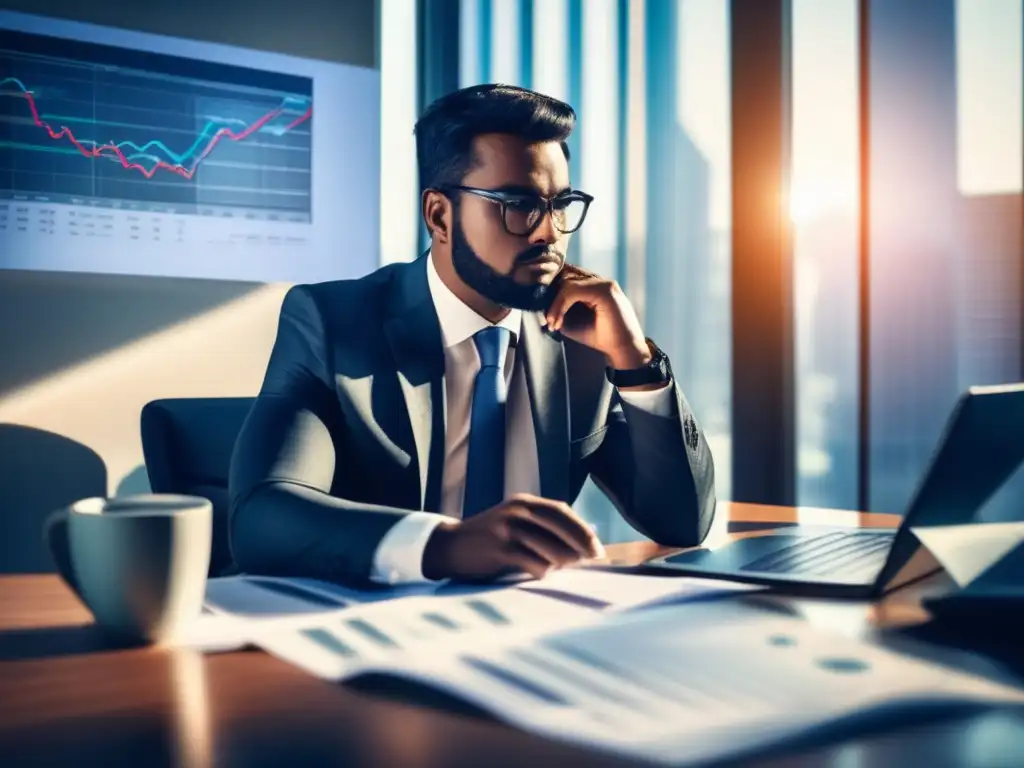 Analista de inversiones en acción Hombre de negocios analizando gráficos y tendencias del mercado - Interpretación gráficos tendencias mercado
