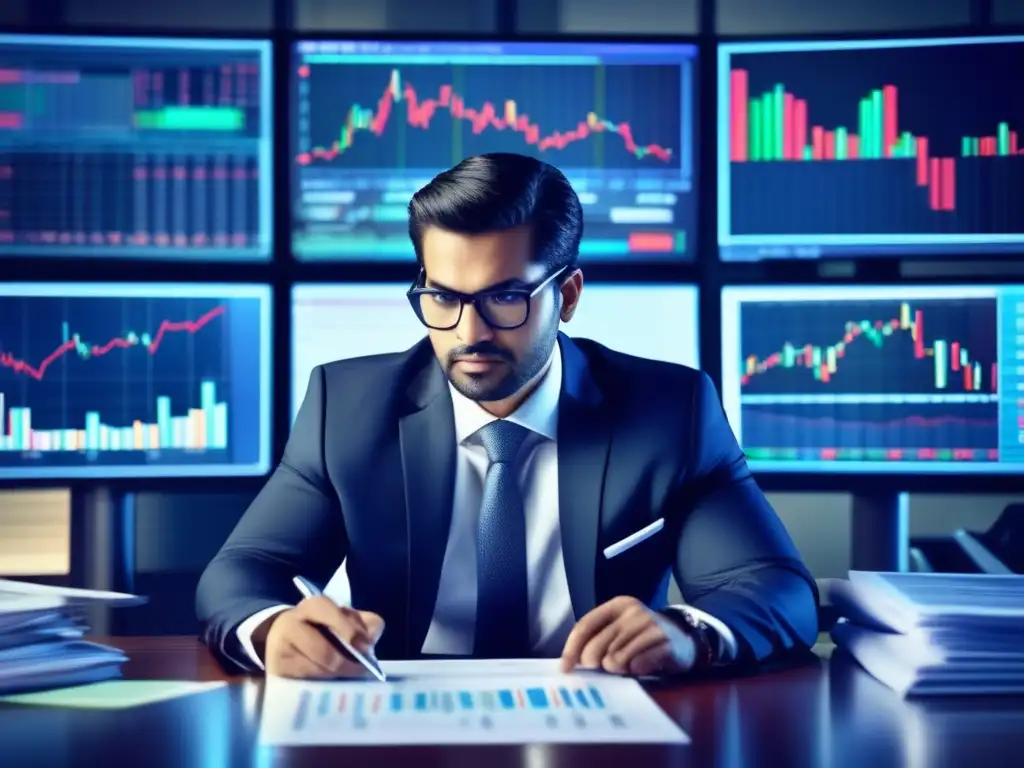 Empresario analizando datos financieros Hombre de negocios analizando informes financieros y gráficos - Errores Análisis Fundamental inversiones