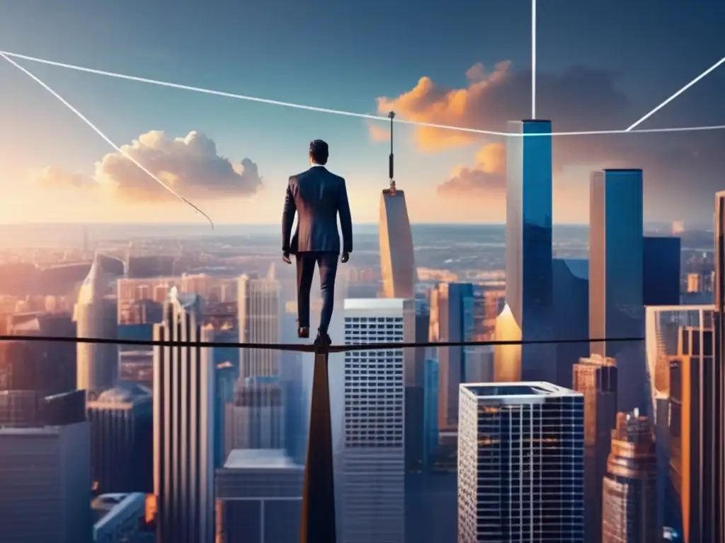 Equilibrio arriesgado en el mundo de las inversiones Hombre de negocios superando sesgos cognitivos en inversión