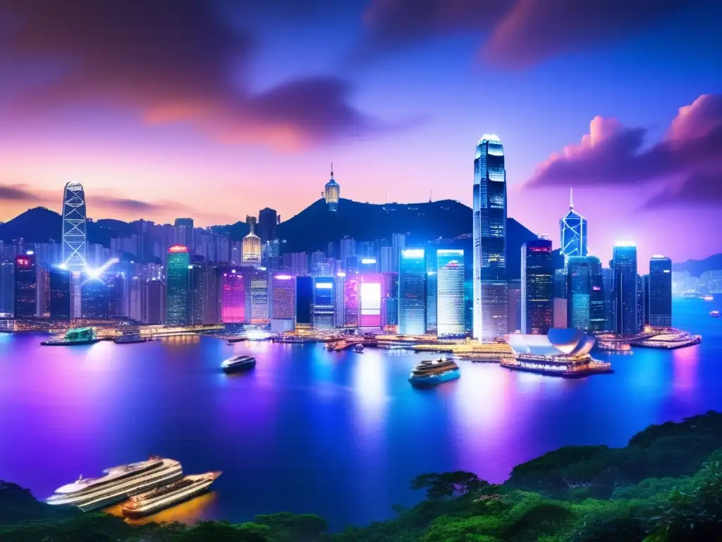 Skyline nocturno de Hong Kong Horizonte de Hong Kong: Puente de inversión