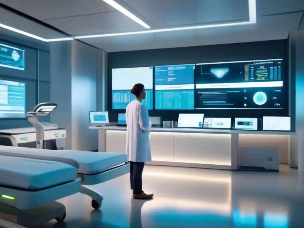 Tecnología de IA en una sala de hospital Hospital moderno con IA: Integración de tecnología de IA en acciones de salud